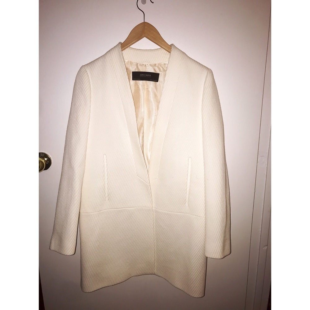 ZARA basic white cotton collarless jacket / blazer